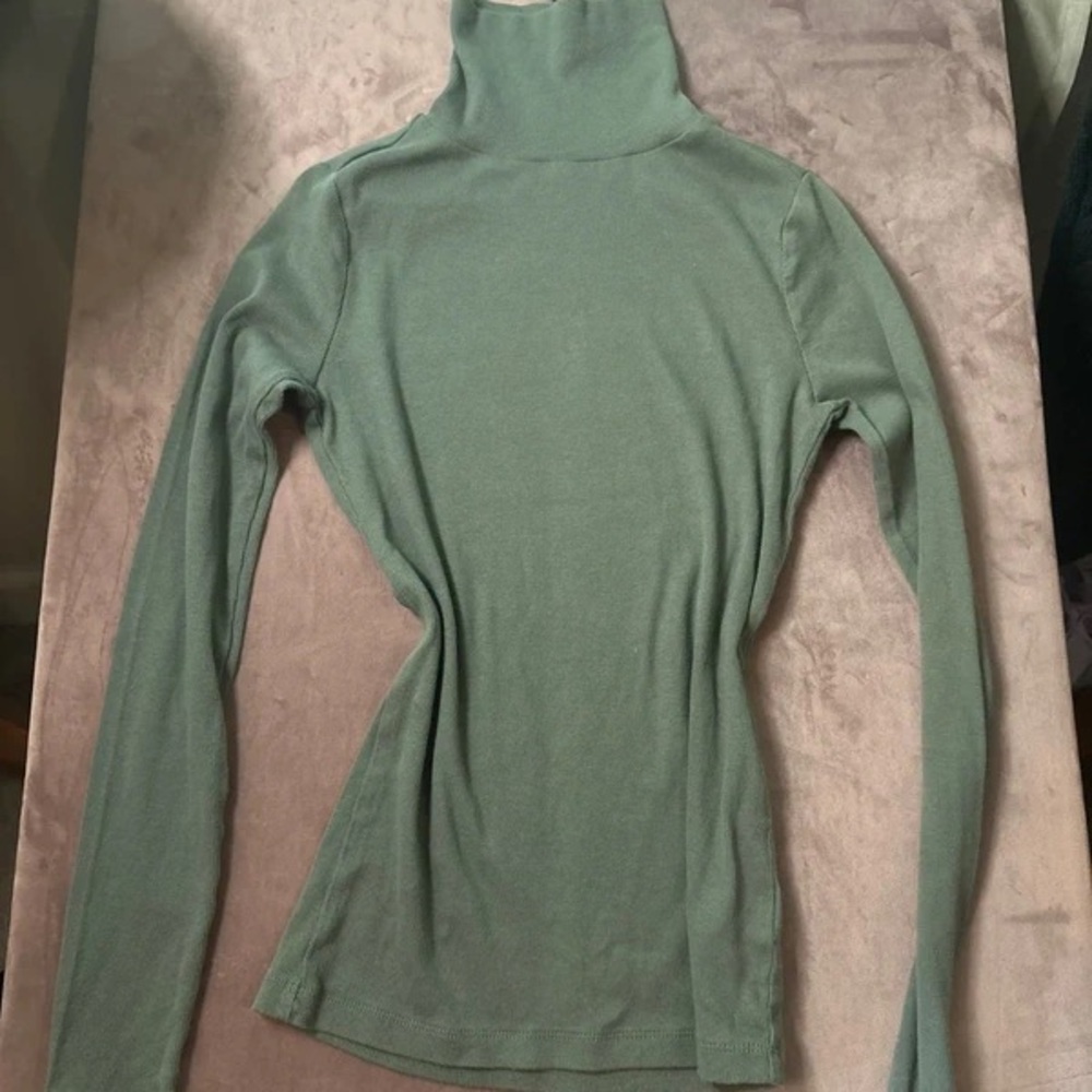 Soft Sage Green Turtleneck Long-Sleeve Top